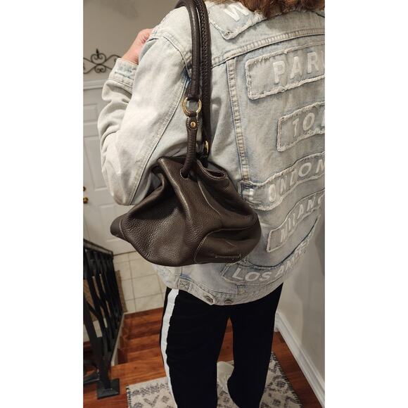 VTG Talbots Brown Pebble Leather Hobo Bucket Shoulder Bag Everyday Streetwear - Picture 8 of 10